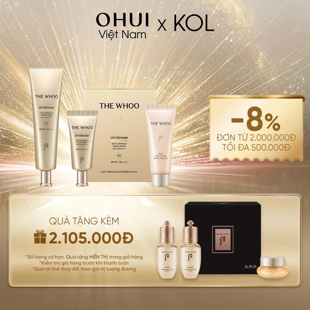 [KOL x OHUI] Bộ Kem chống nắng Whoo Vàng Anti Wrinkle Sunscreen Set Y25