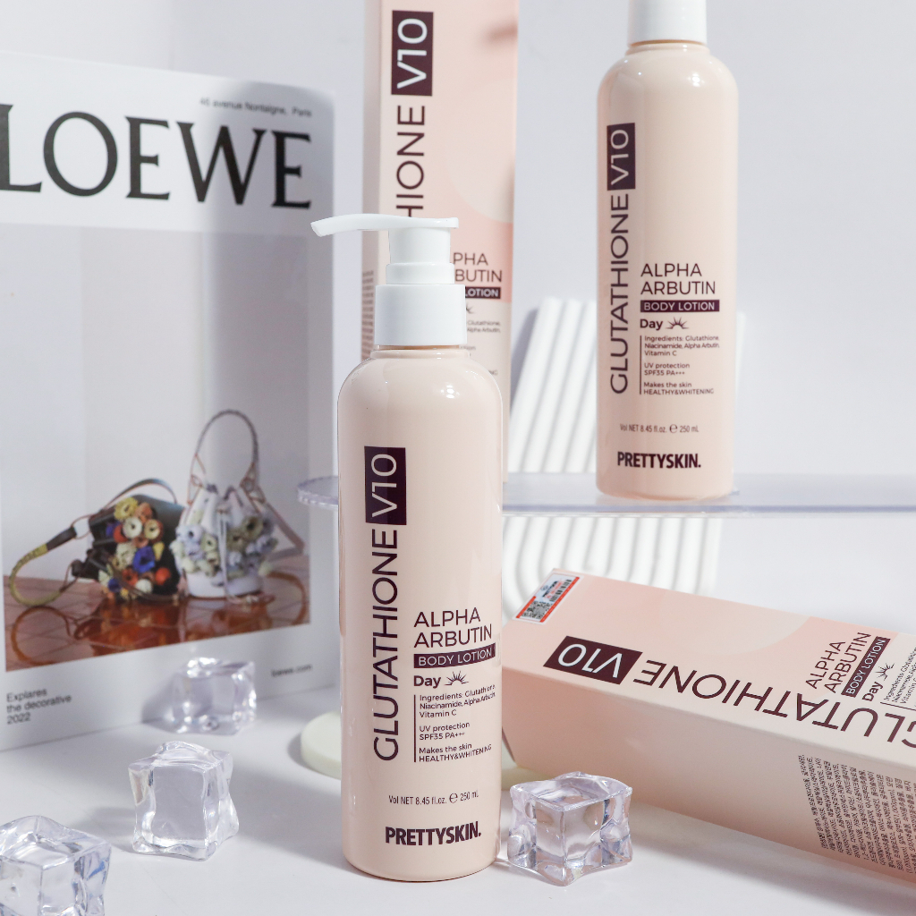 Kem Dưỡng Body Ban Ngày GLUTATHIONE V10 PRETTYSKIN, Truyền Trắng, Cấp Ẩm & Chống Nắng - 250ml [ Auth Hàn Quốc 100% ]