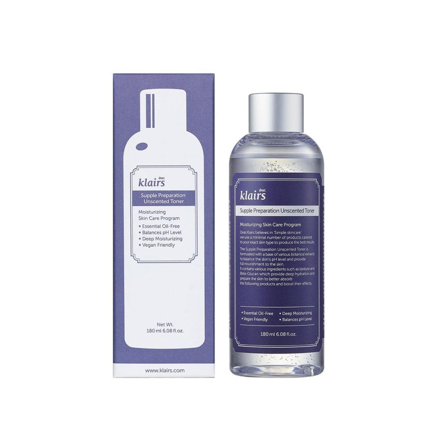 Nước Hoa Hồng Không Mùi Klairs Supple Preparation Unscented Toner 180ml
