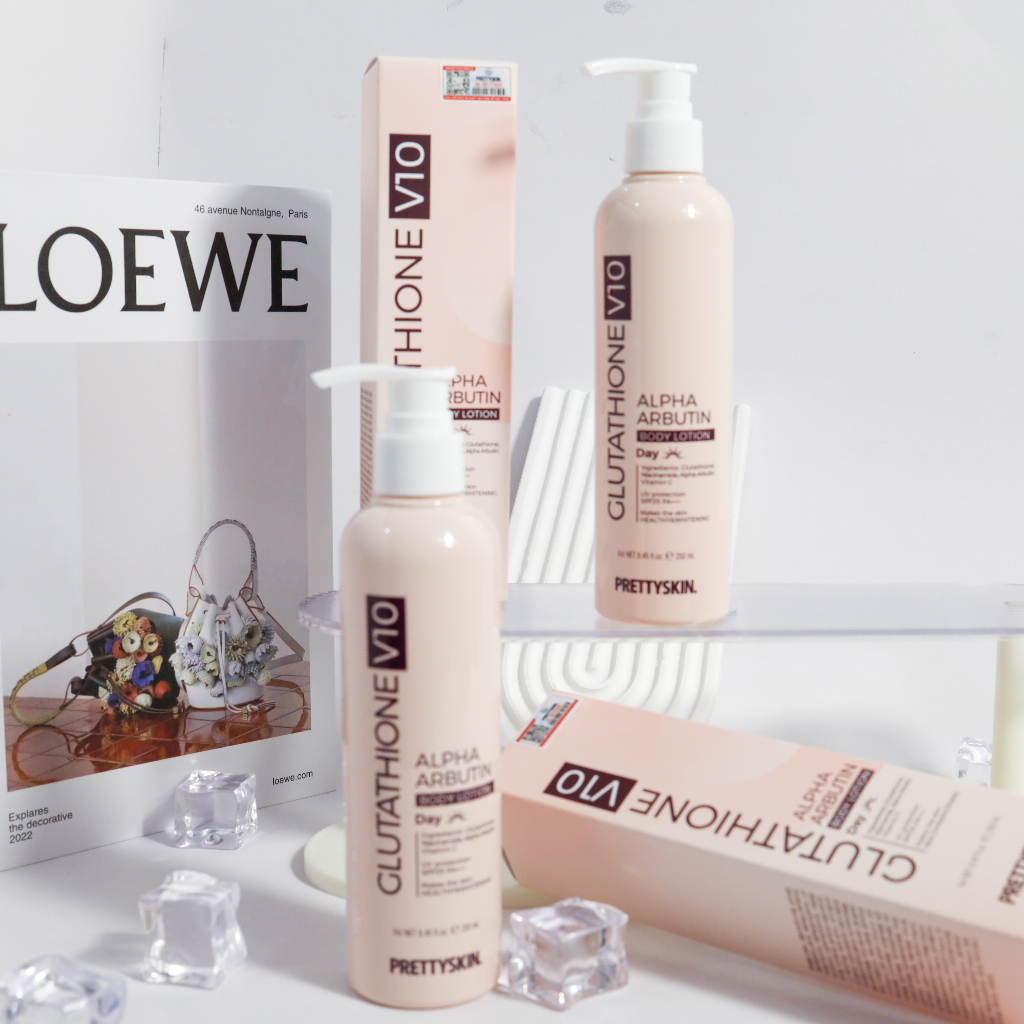 Kem Dưỡng Body Ban Ngày GLUTATHIONE V10 PRETTYSKIN, Truyền Trắng, Cấp Ẩm & Chống Nắng - 250ml [ Auth Hàn Quốc 100% ]