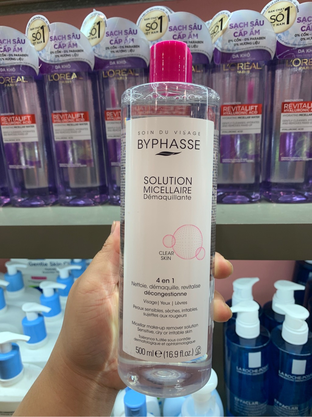 Tẩy trang Byphasse hồng 500ml công ty
