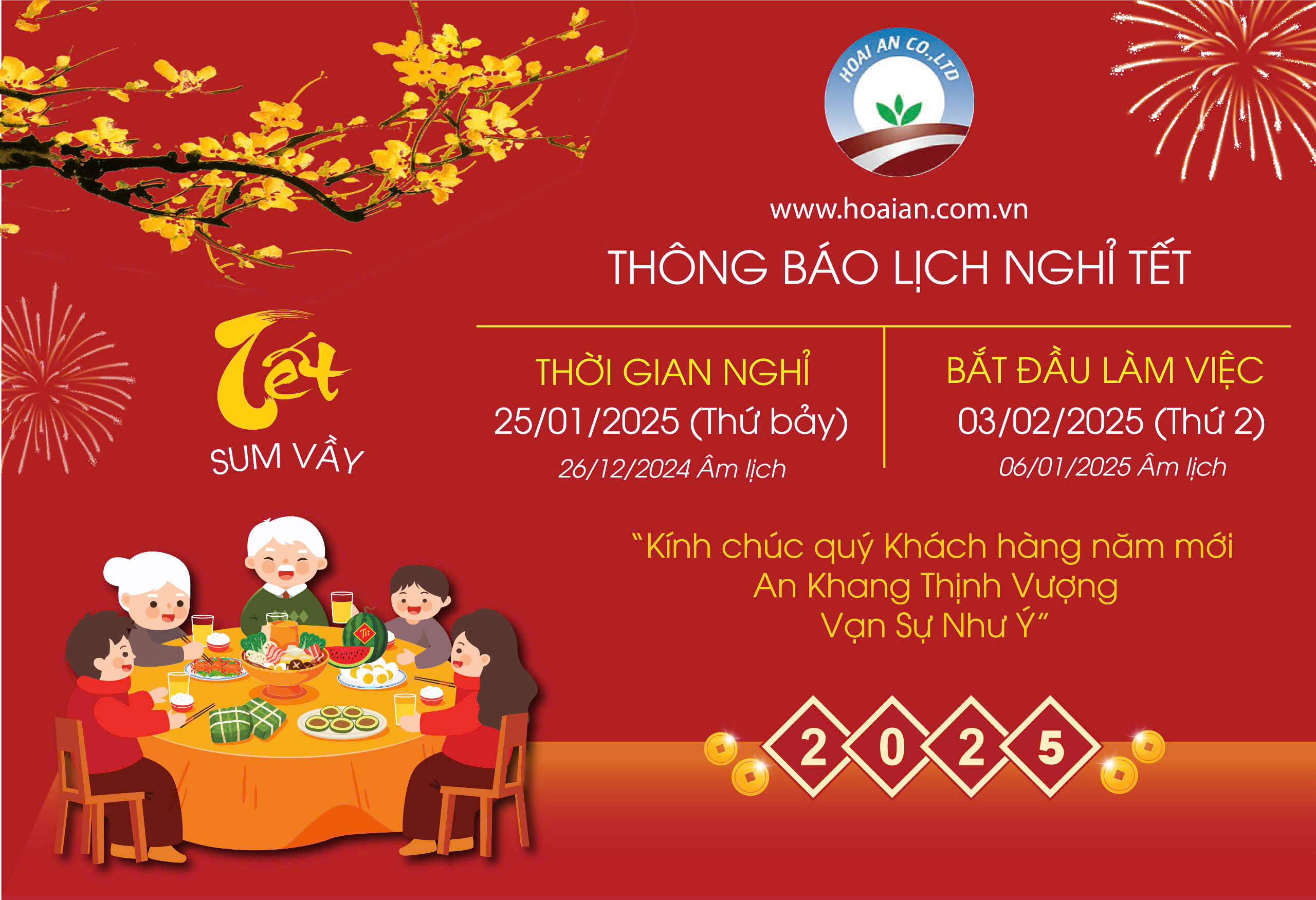 THÔNG BÁO LỊCH NGHĨ TẾT NGUYÊN ĐÁN 2025