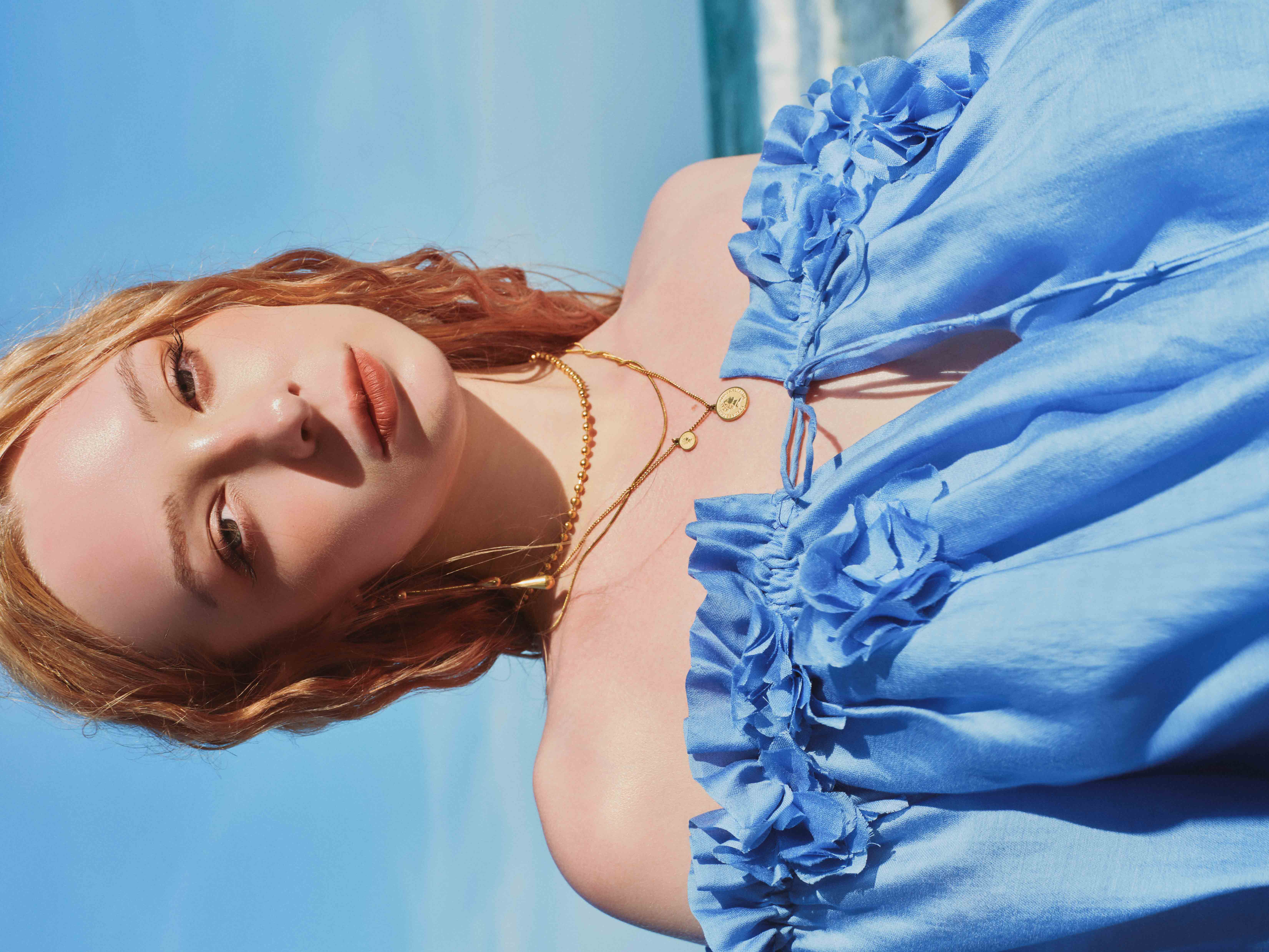 BLUE OFF SHOULDER CHIFFON SHIRT