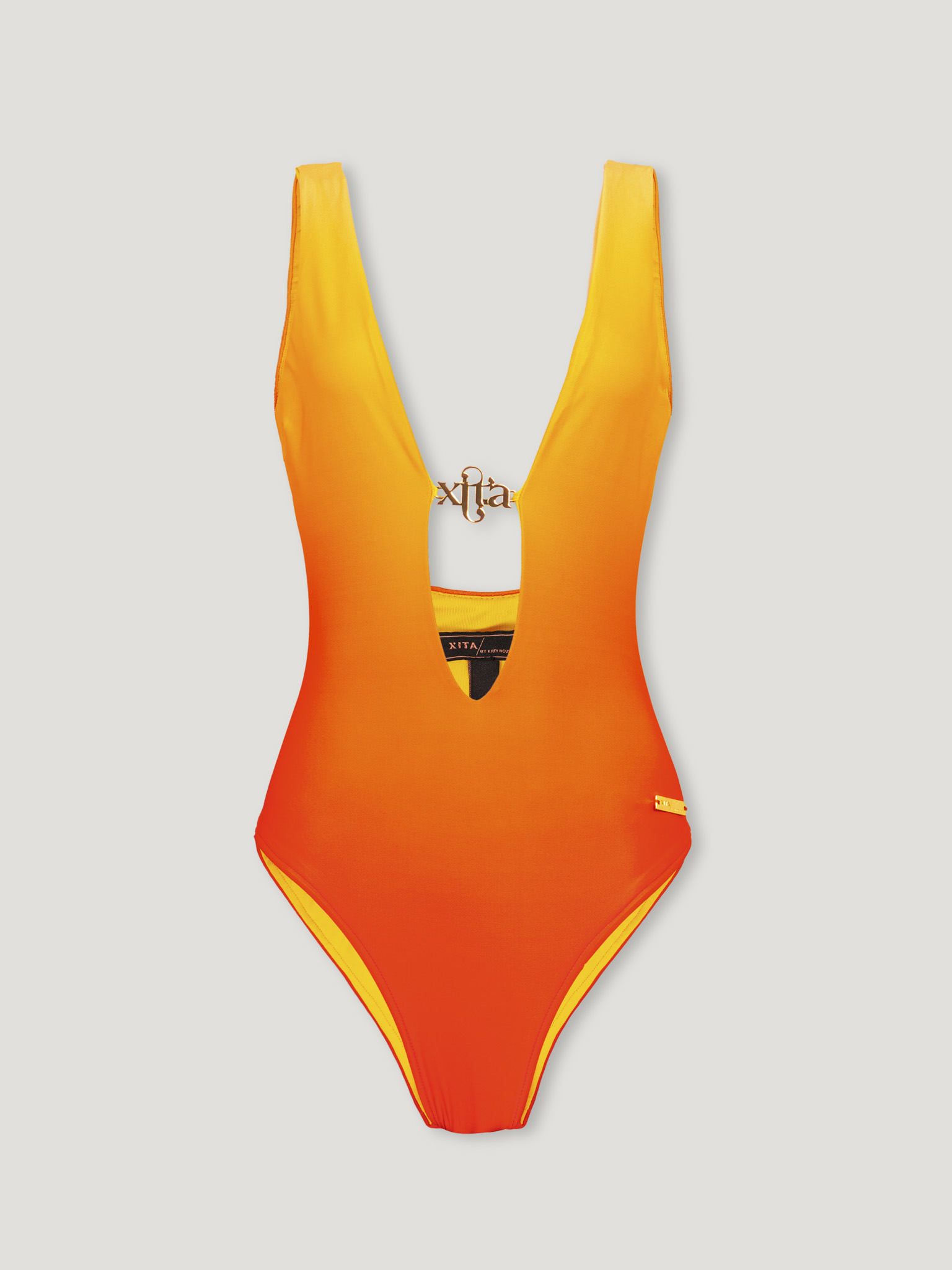 ORANGE DEEP-CLEAVAGE TANKINI