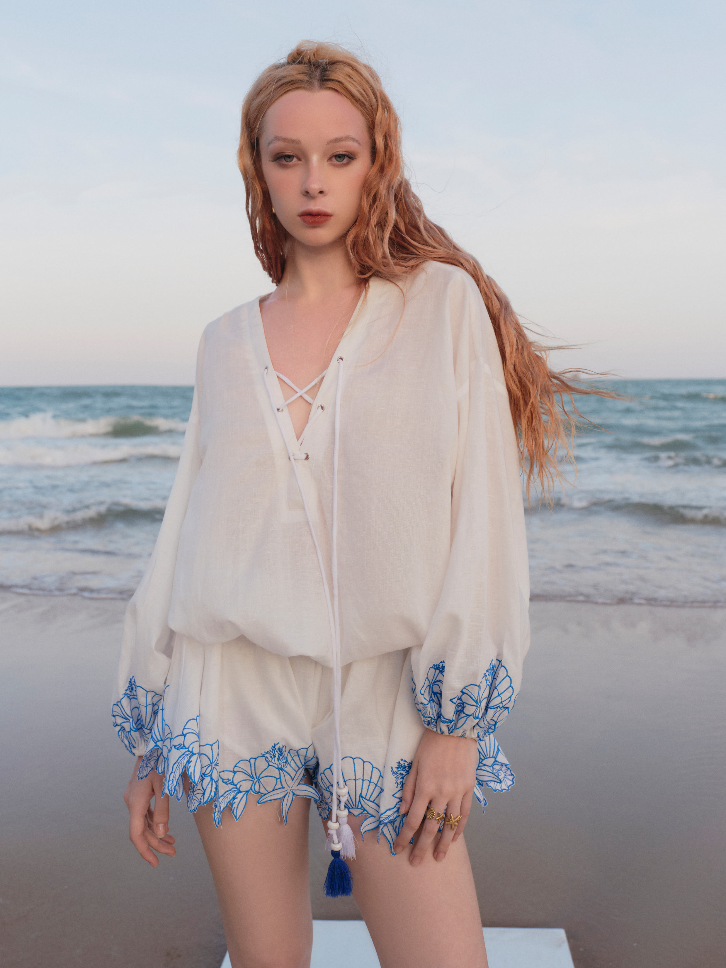 WHITE SEA SHELL LINEN JUMPSUITS