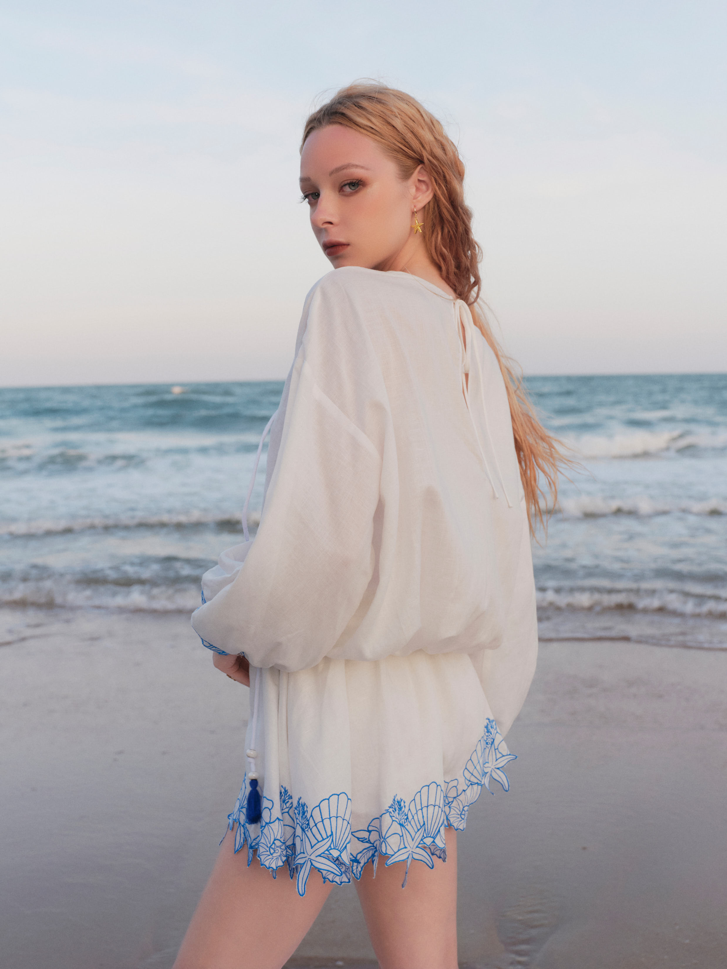 WHITE SEA SHELL LINEN JUMPSUITS