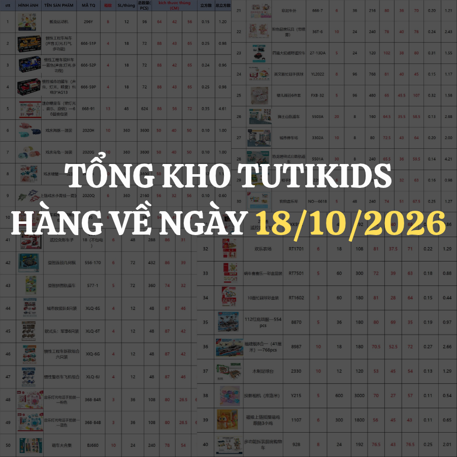 HÀNG VỀ THÁNG 10/2026 KHO TUTIKIDS - GAGA