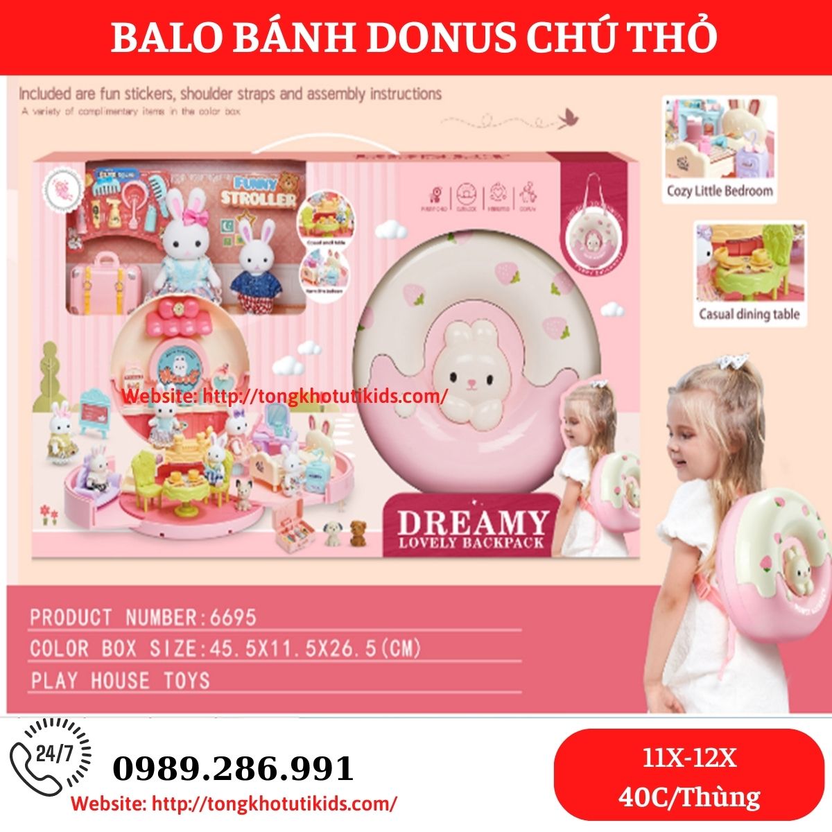 Balo Bánh Donus/ Bánh rán-6695(16 bộ/thùng)