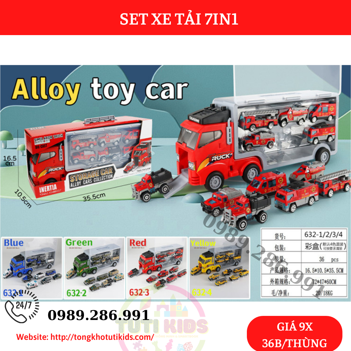 Xe tải 6 xe 4 màu(36 bộ/thùng)