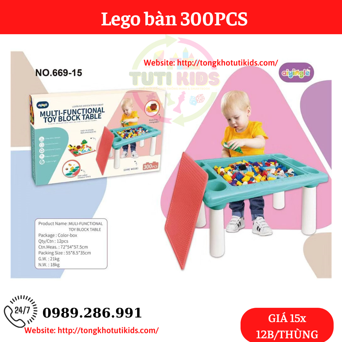 Lego bàn 300ct mã 669-15(12 bộ/thùng)
