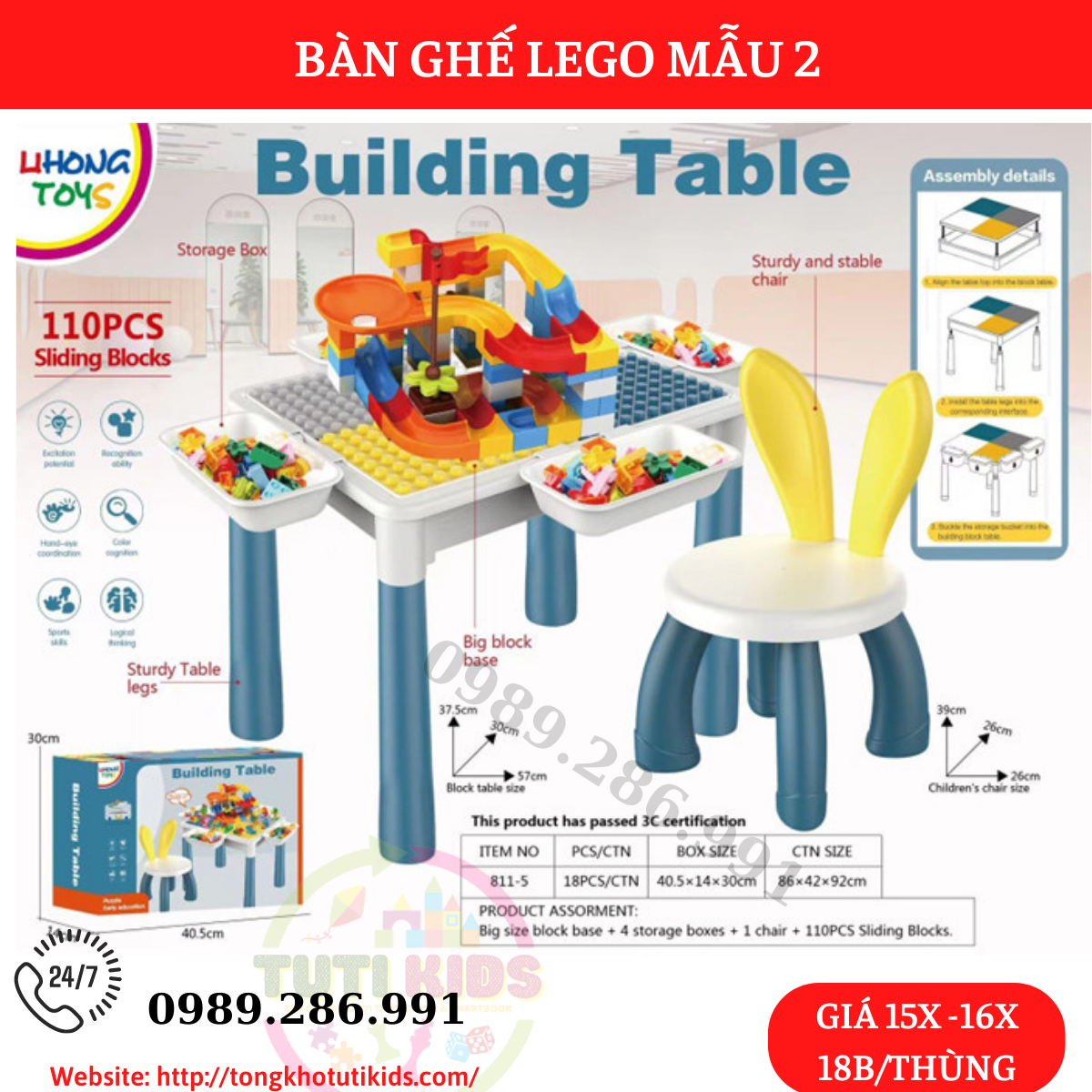 Lego bàn ghế 110pcs 811-5(18 bộ/thùng)
