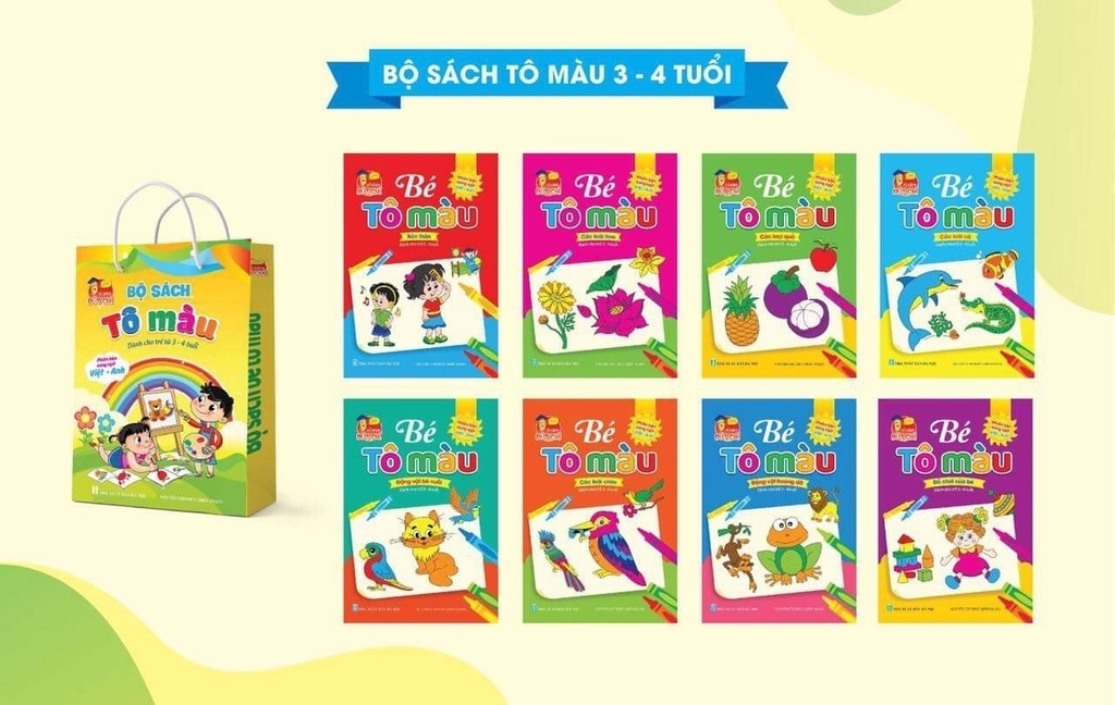 Bộ tô màu cho bé 3-4 tuổi, theo chủ để, bộ 8 cuốn