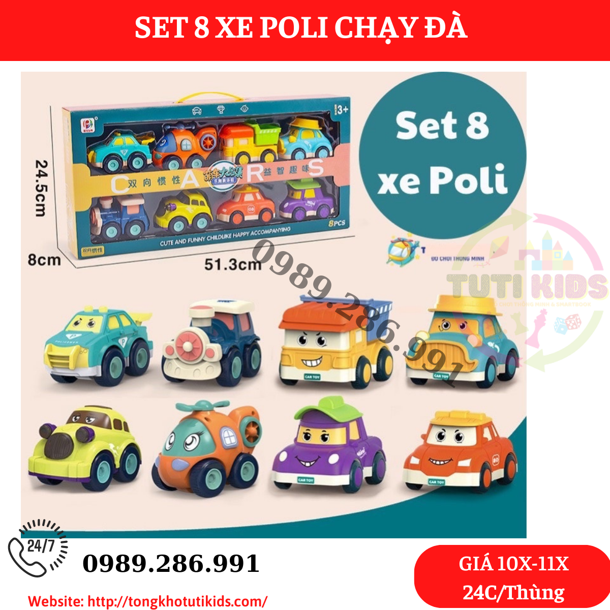 Set 8 xe ô tô Poli mã BJ660(24 bộ/thùng)
