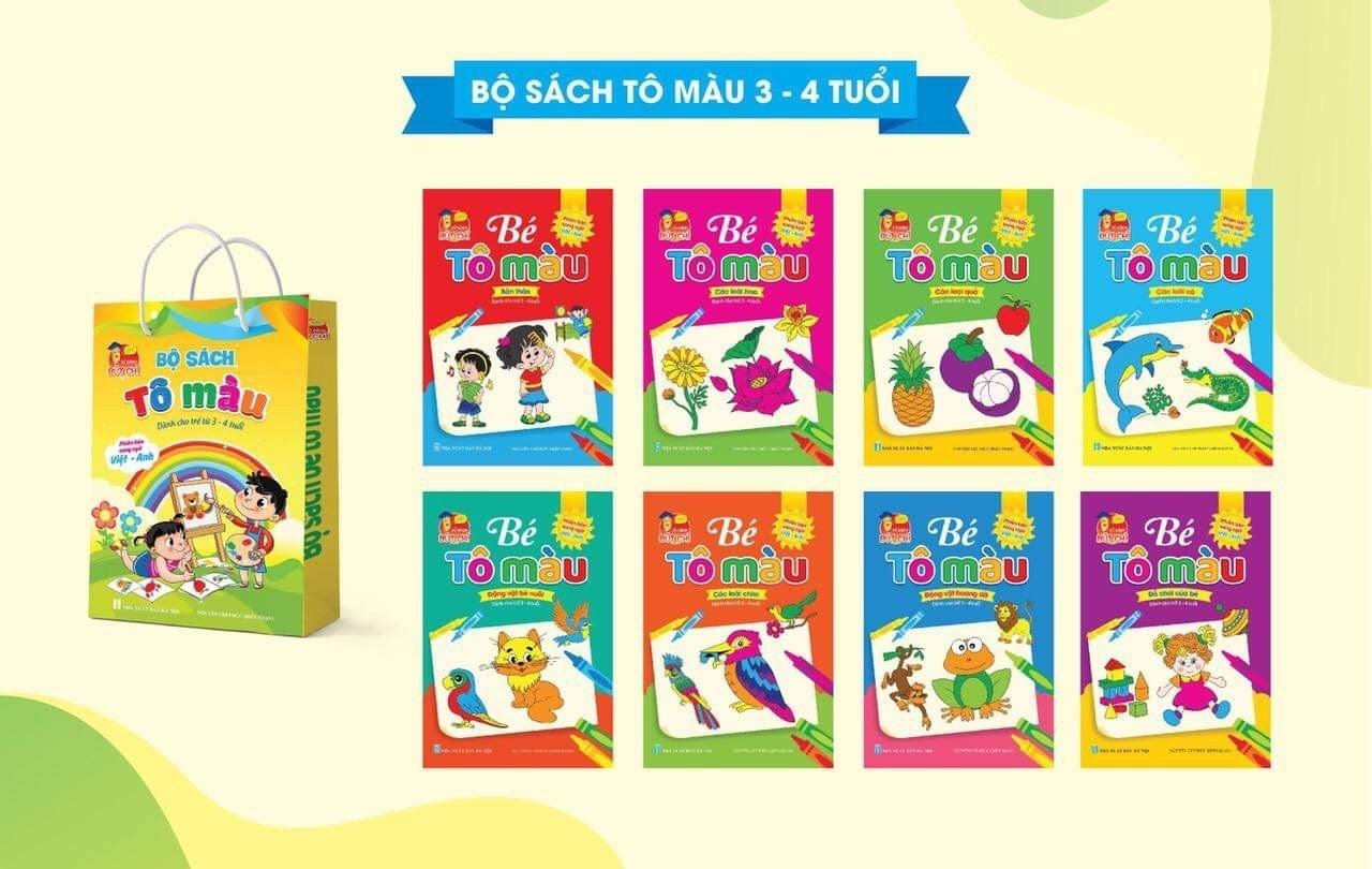 Bộ tô màu cho bé 3-4 tuổi, theo chủ để, bộ 8 cuốn