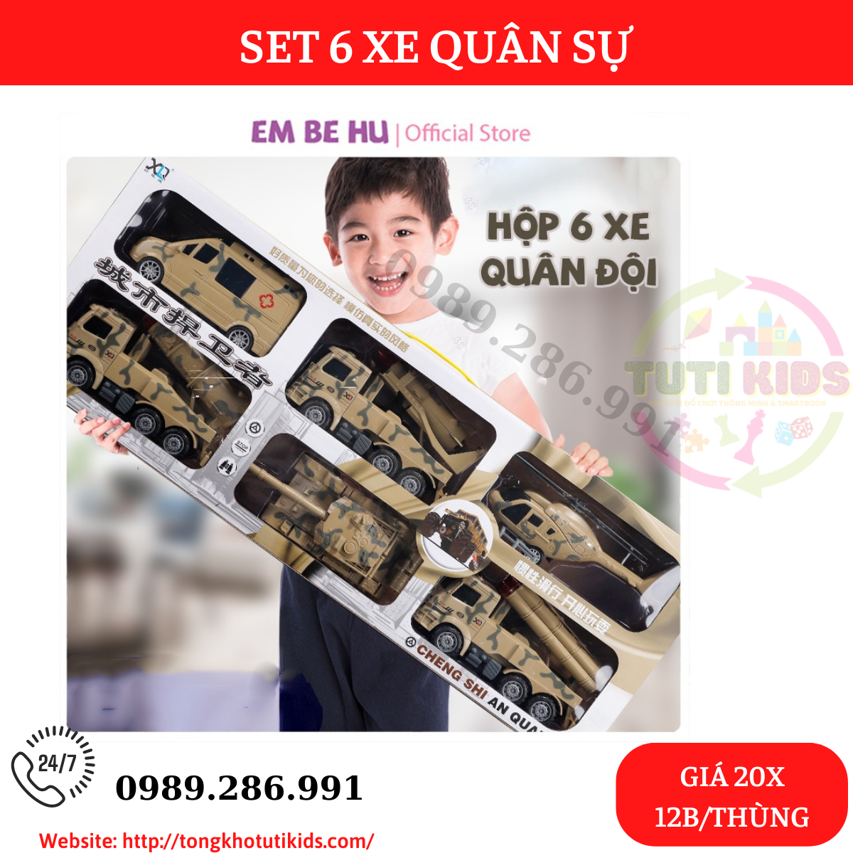 Set 6 xe quân sự XLQ-6T (12 bộ/thùng)