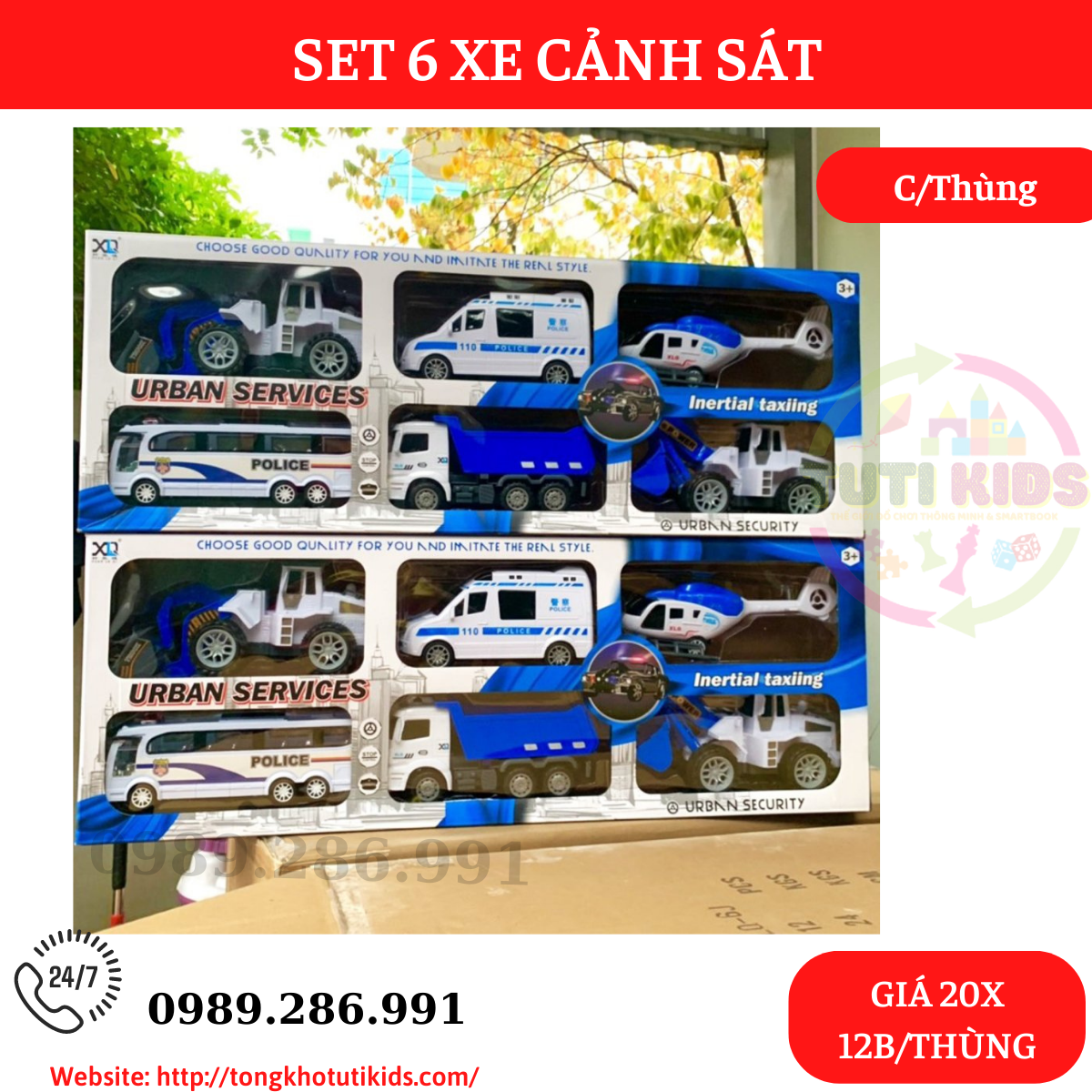 Set 6 xe cảnh sát XLQ-6J(12 bộ/thùng)