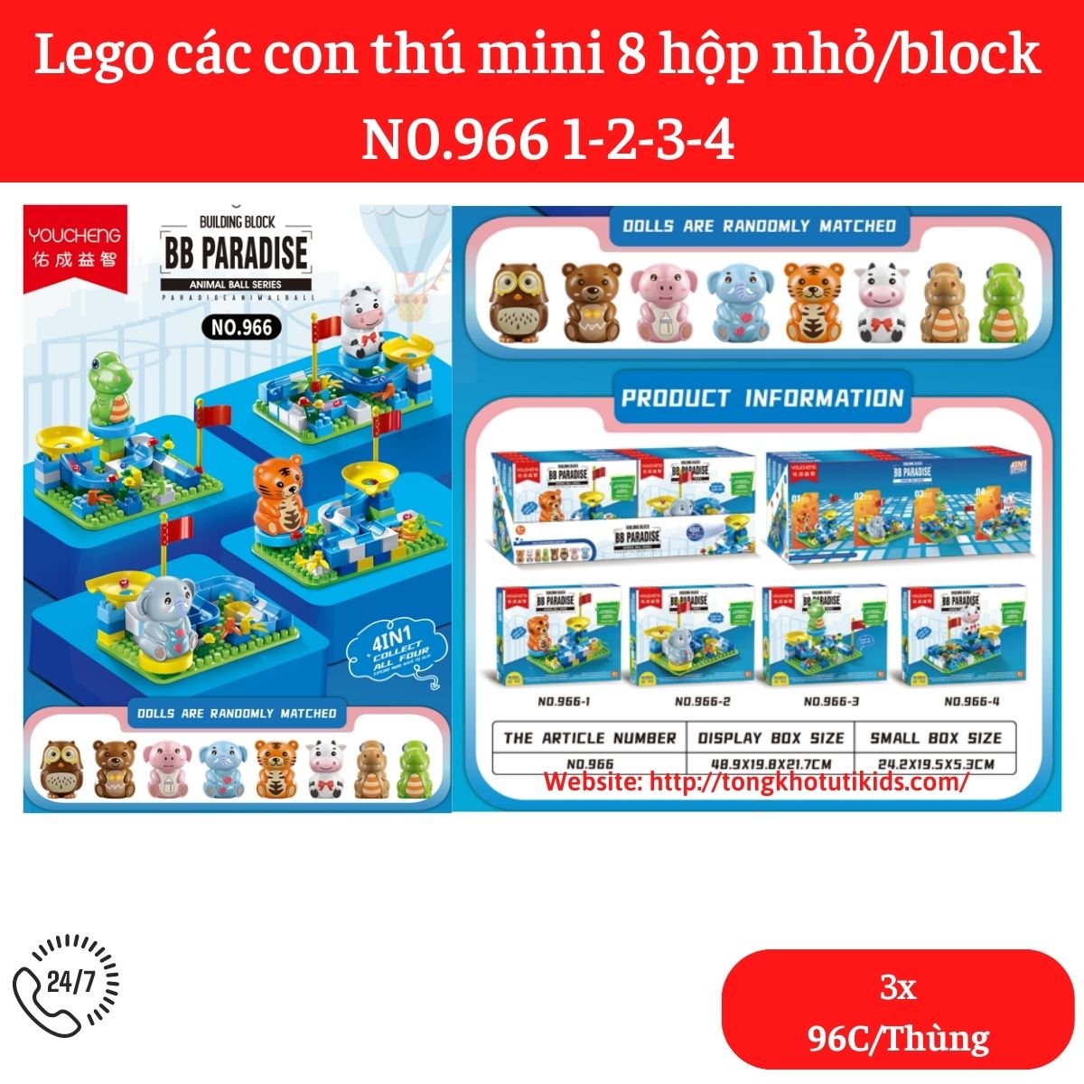 Lego các con thú mini 8 hộp nhỏ/block 
N0.966 1-2-3-4(96 bộ/thùng)