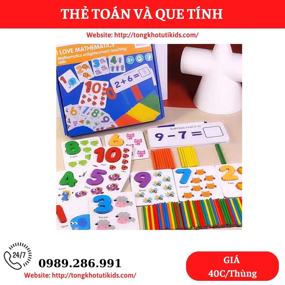 Thẻ toán và que tính (40 bộ/thùng)