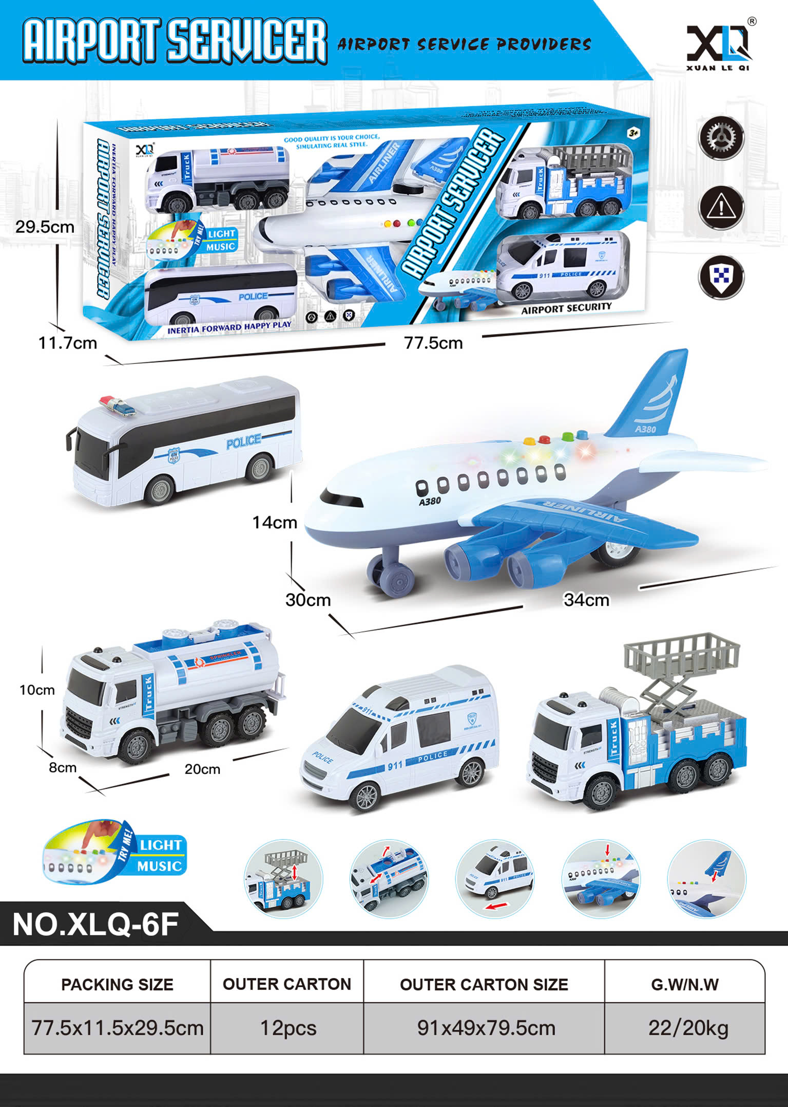 Set 6 xe dịch vụ sân bay mã XLQ-6F(12 bộ/thùng)
