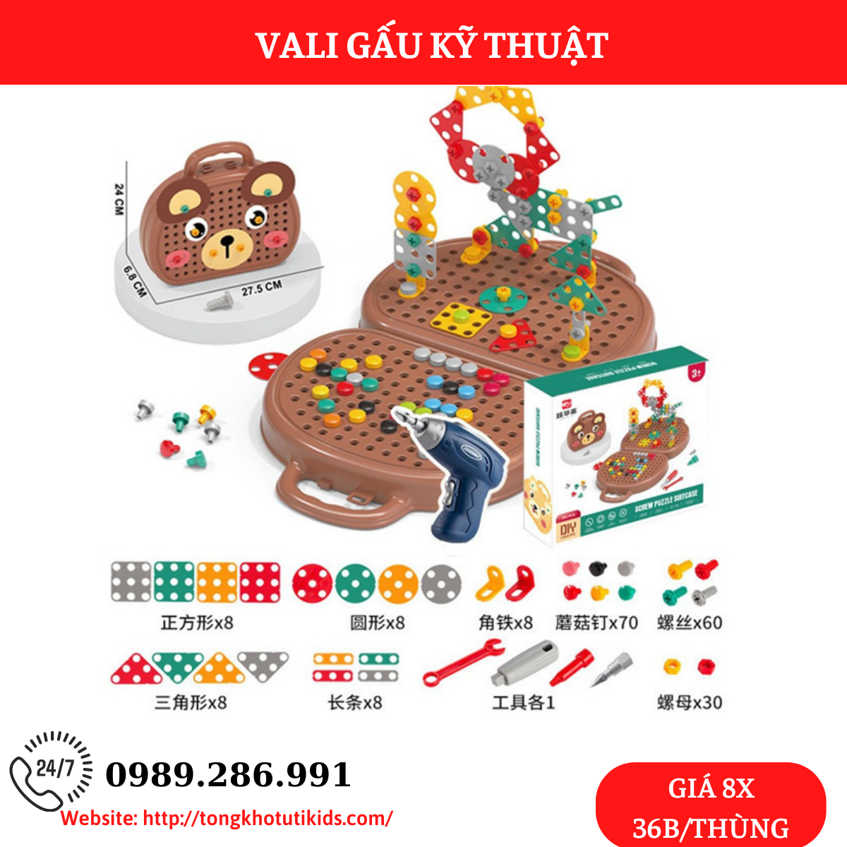 Vali kỹ sư gấu(36 bộ/thùng)