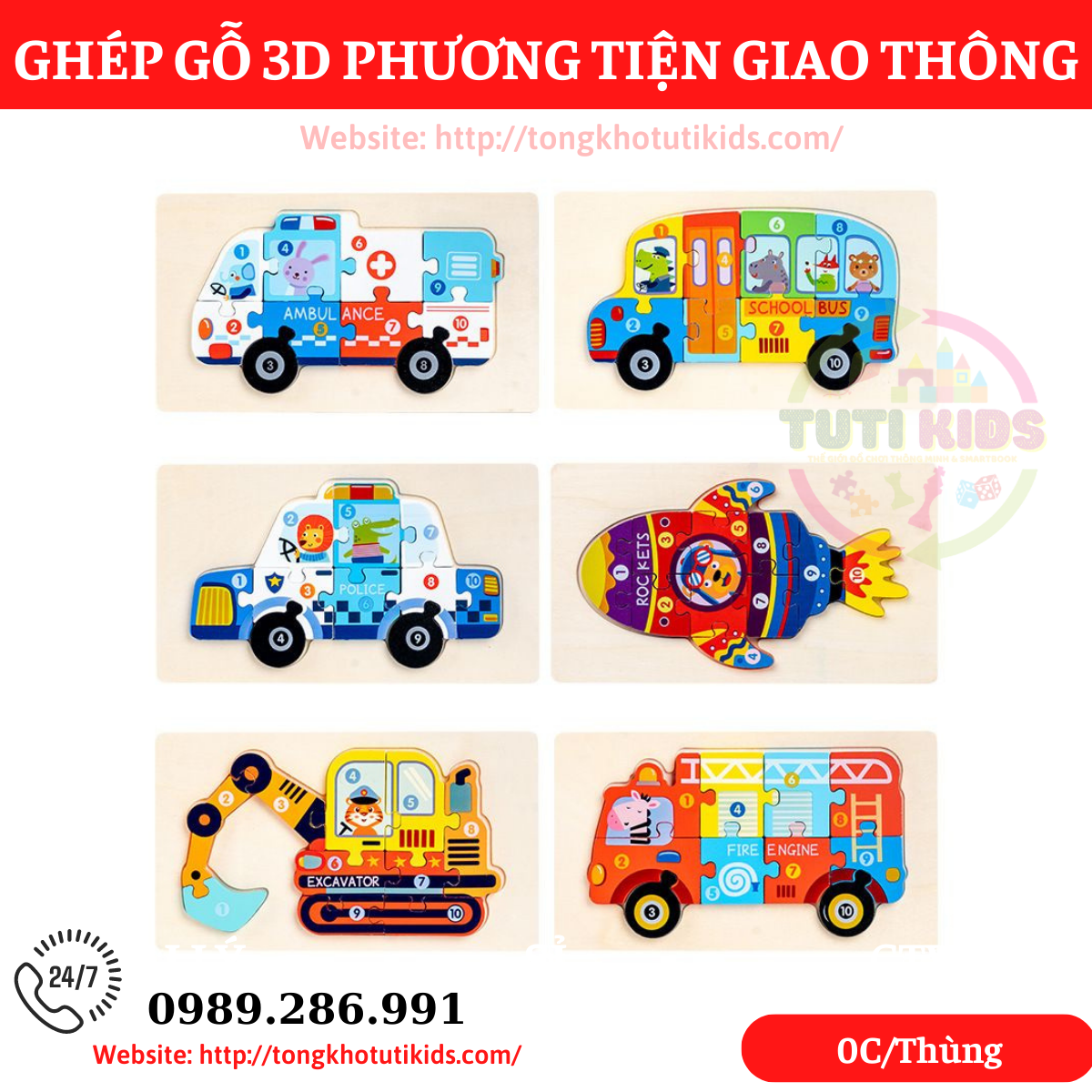 Ghép hình gỗ nổi ptgt 3D DW11 (180 bộ/thùng)