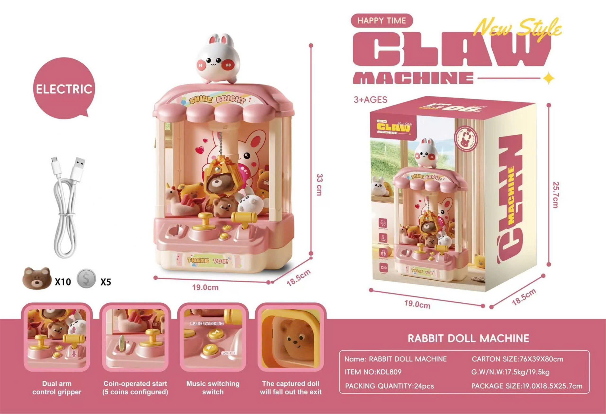 Gắp Thú 668 có 5 mẫu (KL,pony,gấu,labubu,thỏ)