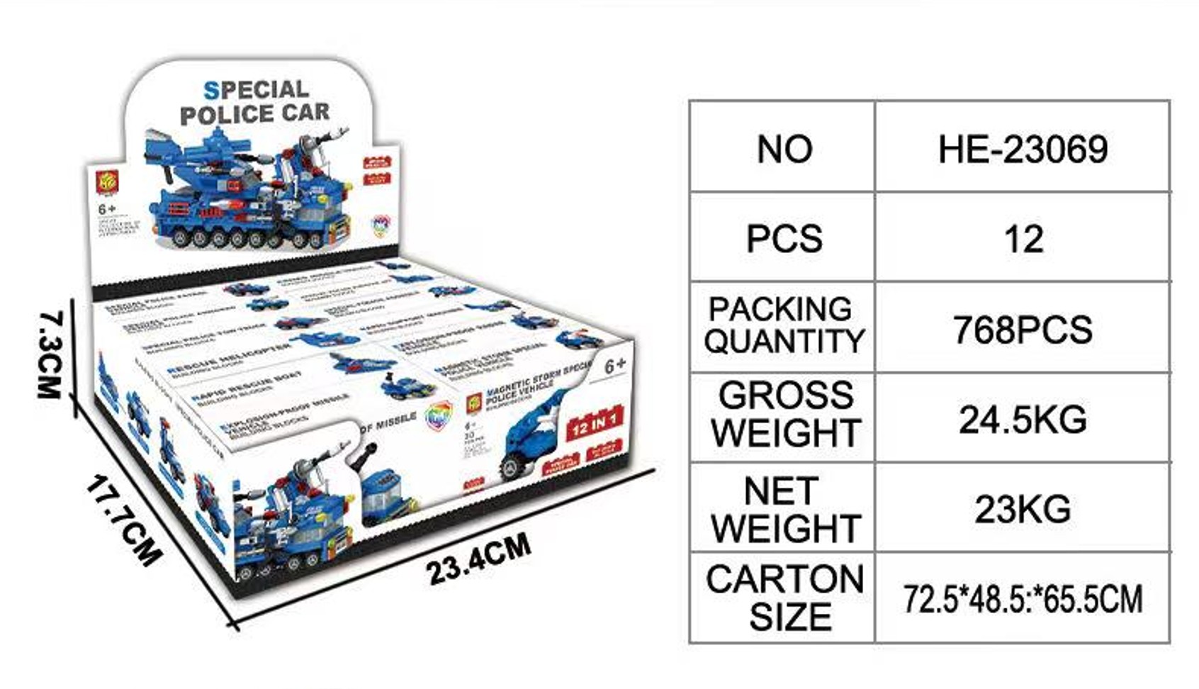 Bộ xếp hình xe cảnh sát đặc biệt 12 mẫu mã HE-23069 (Bán lốc 12 hộp)