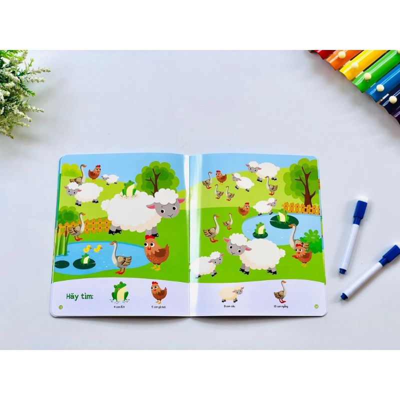 Bộ trò chơi phát triển trí tuệ ( Trò chơi nối số và trò chơi tìm kiếm bộ 4 cuốn tặng kèm 2 bút có đầu xóa)