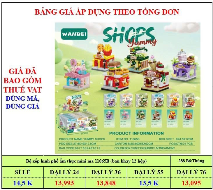Bộ xếp hình phố ẩm thực mini mã 11065B (bán khay 12 hộp)