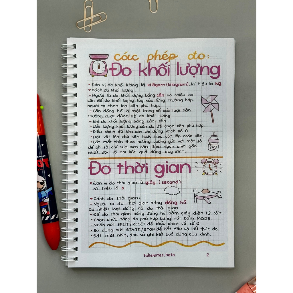Bộ sổ tay công thức (Takenote) các môn toán, tiếng việt, tiếng Anh, Lý, Hóa, Sinh từ lớp 2 đến lớp 12