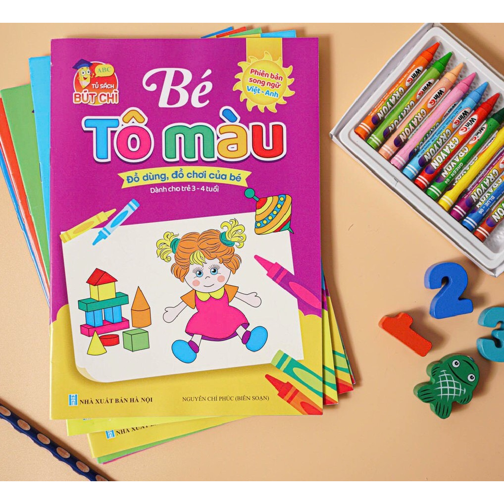 Bộ tô màu cho bé 3-4 tuổi, theo chủ để, bộ 8 cuốn