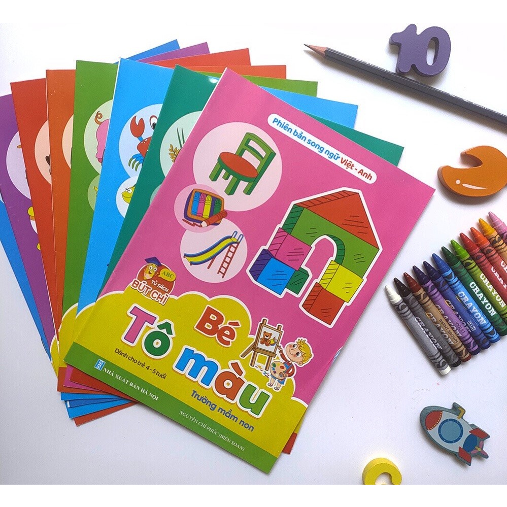 Bộ tô màu cho bé 4-5 tuổi, theo chủ để, bộ 8 cuốn