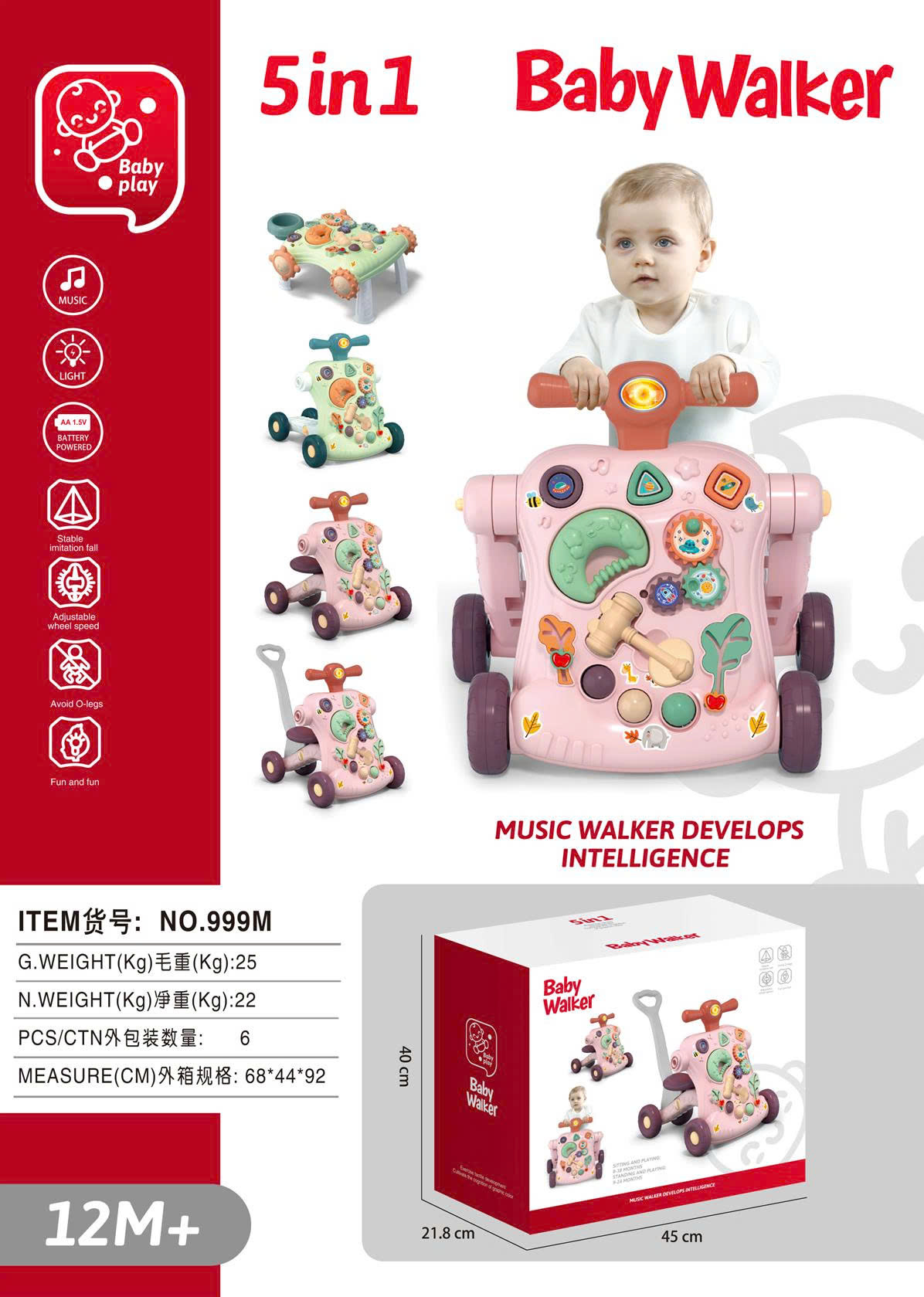 Xe tập đi 5in1 Xanh/hồng mã 999M