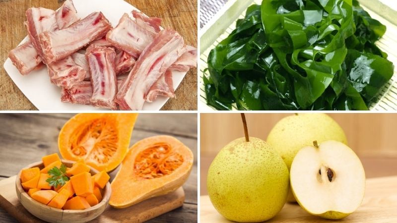 nguyên liệu nấu canh trong biển sườn bí đỏ