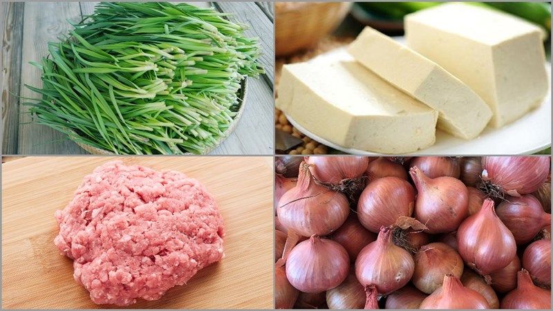 Nguyên liệu nấu canh hẹ đậu hũ thịt băm