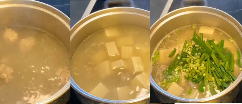 Các bước nấu canh hẹ đậu hũ với thịt cực đơn giản