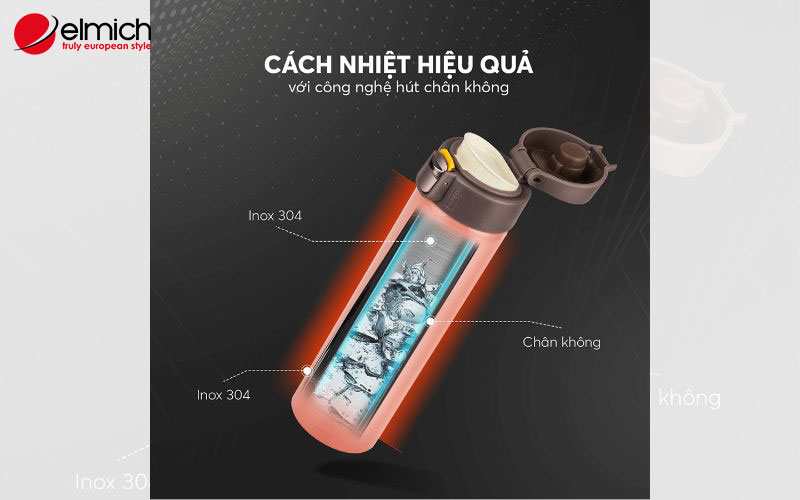Hình 1: Bình giữ nhiệt inox 304 của Elmich đều được cấu tạo bởi 3 lớp chính