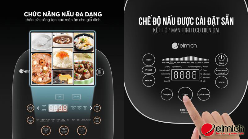 Hình 5: Nồi cơm điện cao tần Elmich với nhiều chức năng nấu đa dạng