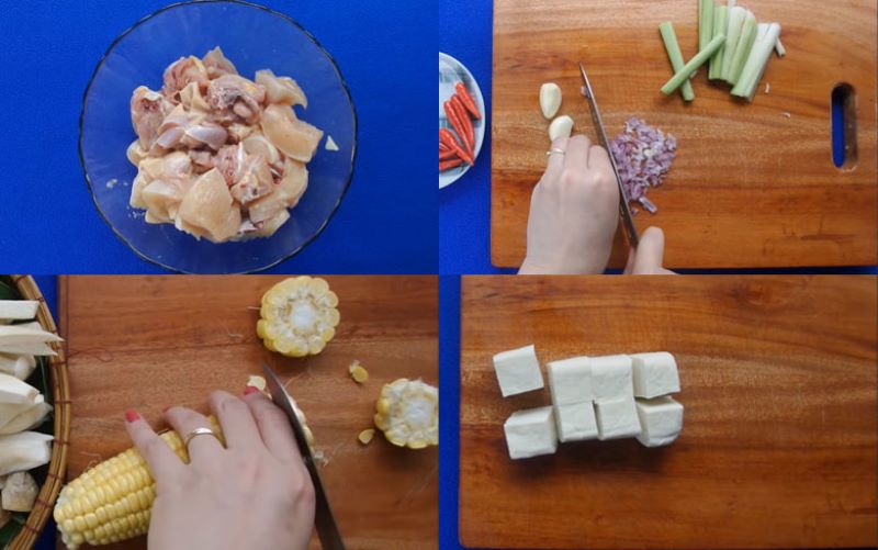 Sơ chế ngô ngọt, đậu hũ trắng