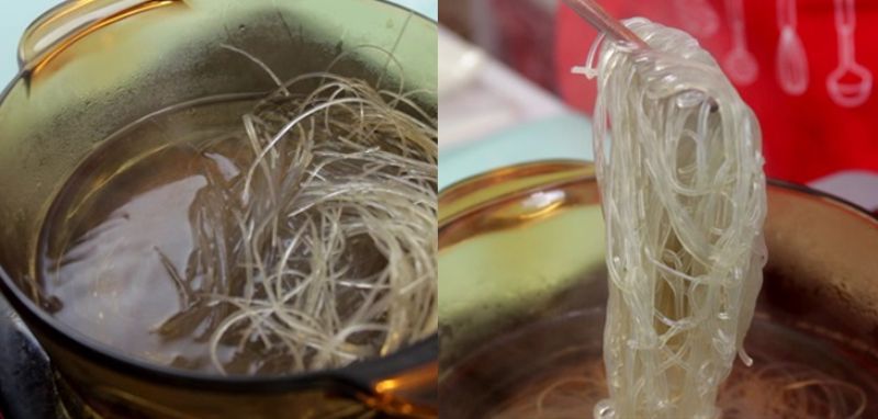 Ảnh 10: Miến bạn ngâm qua sau đó trụng với nước nóng cho miến mềm chín