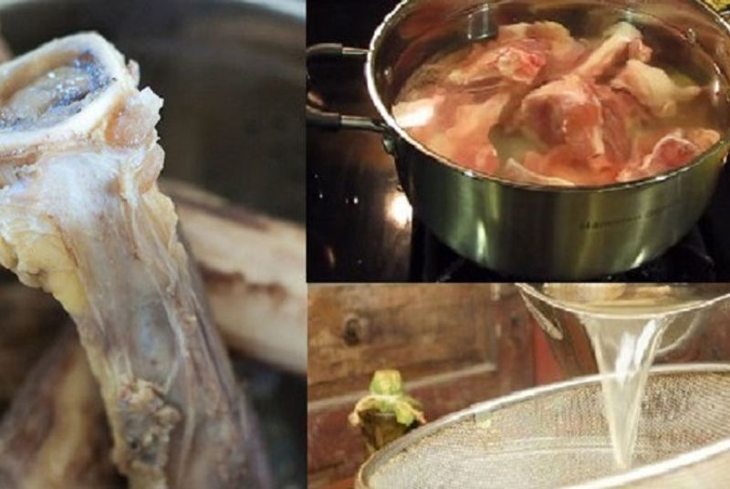 6: Ninh xương ống trong 45 phút để lấy nước ngọt