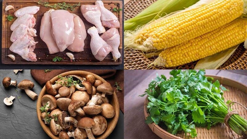 Chuẩn bị đầy đủ nguyên liệu để nấu được món súp gà