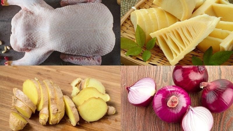 Ảnh 1: Nguyên liệu chính để chế biến vịt nấu măng