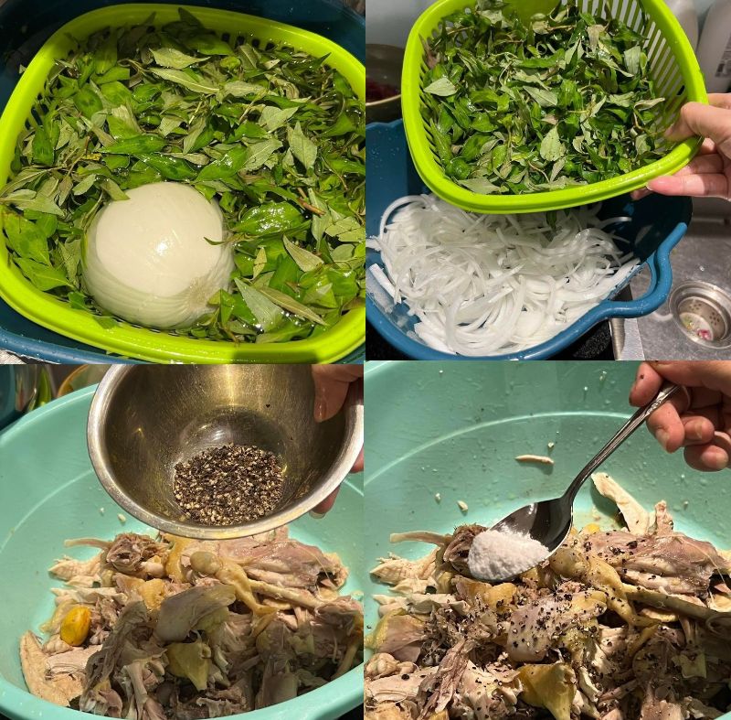 Trộn gỏi gà xé