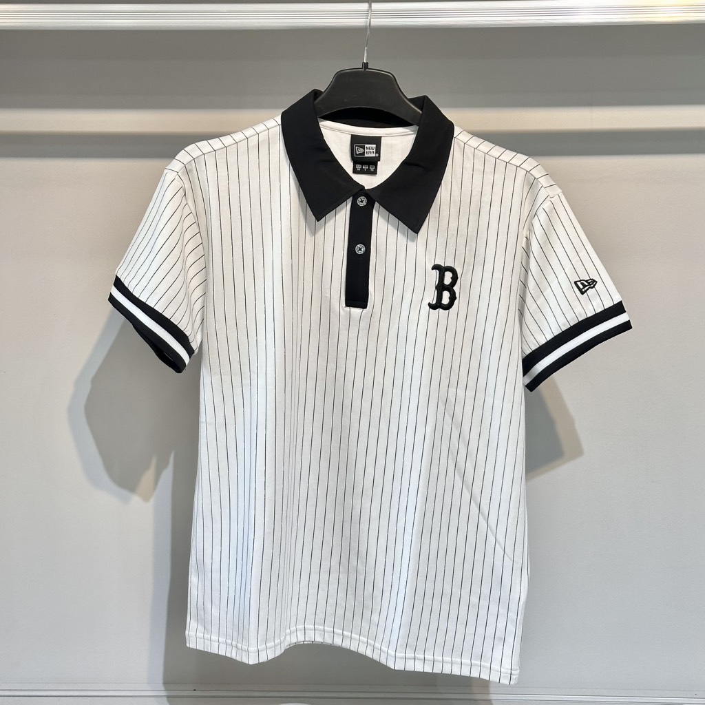 Áo New Era Polo Trắng Sọc Đen B