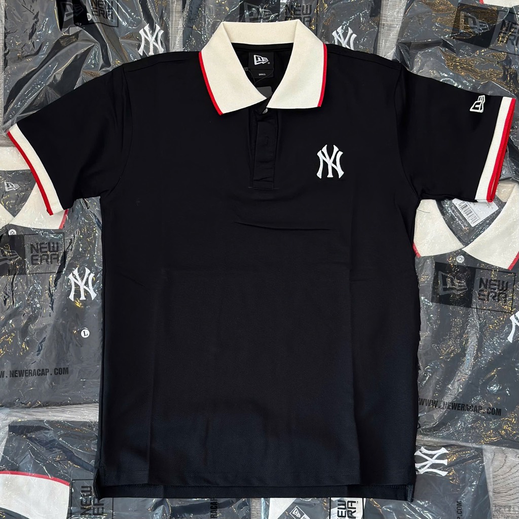 Áo New Era Polo Đen Viền Begie Đỏ