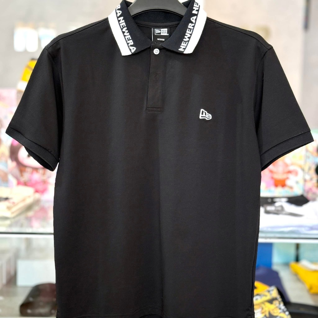 áo new era polo đen viền trắng