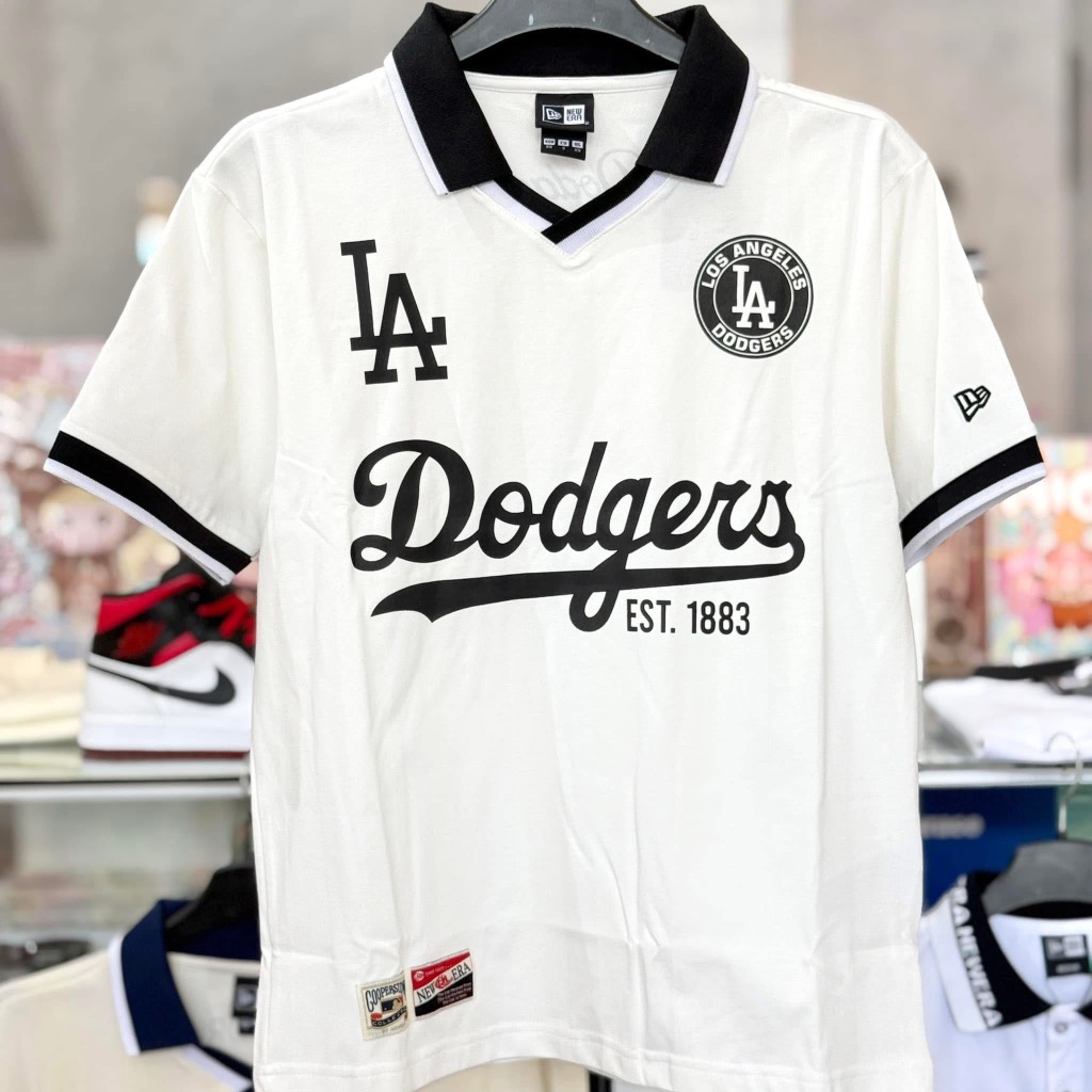 áo new era polo dodgers trang co den