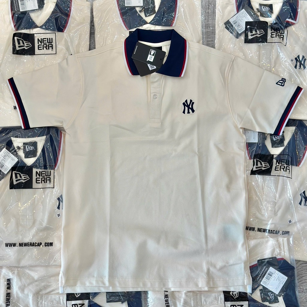 Áo New Era Polo Begie NY Viền Xanh Đỏ
