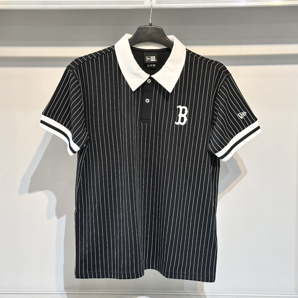 Áo New Era Polo Đen Sọc Trắng B
